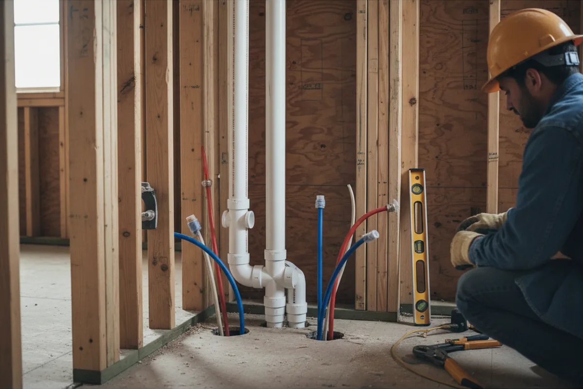 Drain and supply rough-in during Sump Pump Repair in Smithfield